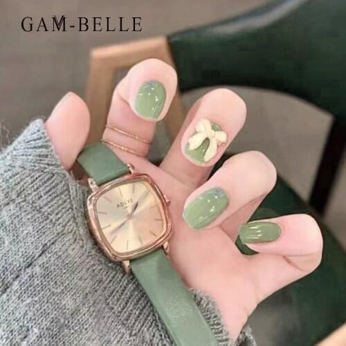 GAM-BELLE Glossy Green Long Ellipse Fake Nails With 3D Bow Decoration Artificial Press on Nail Art DIY Manicure Tool Faux Ongles