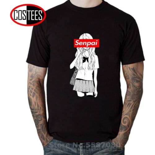 Senpai Anime Girl Nerdy Cotton Black Print T-shirt Manga Streetwear Tees Cotton Waifu Materials T shirt Unisex Harajuku Clothing