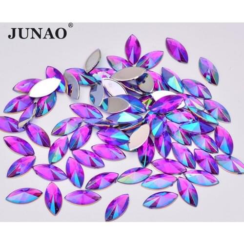 JUNAO 5*10mm 7*15mm Purple AB Flatback Horse Eye Rhinestones Glue On Acrylic Crystal Stones Non Sewing Scrapbook Beads for Dress