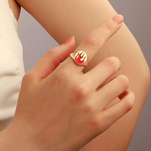 New Ins Creative Simple Colorful Red Flame Ring Vintage Drop Oil Cherry Rings For Women Girls 2021 Fashion Jewelry Gift