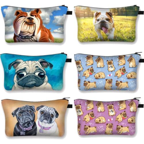 3D Pug Dog Printed Cosmetic Bags Pekingese Pattern Cute for Makeup Bag Organizer Necessaries Women Travelling Woman Mini Handbag