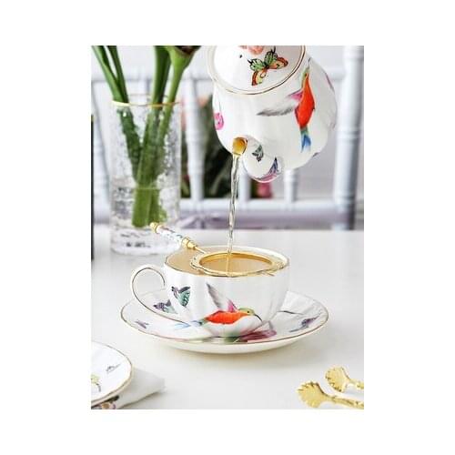Bone China Coffee Set Spring Hummingbird Cup And Saucer Pot Set English Afternoon Teacup Nordic Style Coffee Set Drinkware