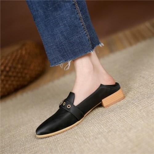 England Style Vintage Fashion Elegant Belt Buckle Pu Leather Solid Slip-On Loafers Women Shoes Woman Flat Shoes Women Round Toe