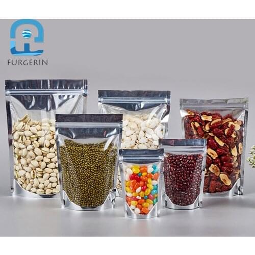 FURGERIN 10pcs Clear Aluminum Foil Bag Cookie Packaging Bags Window reusable snack bag fruit Self Sealing Zipper Stand up Bags
