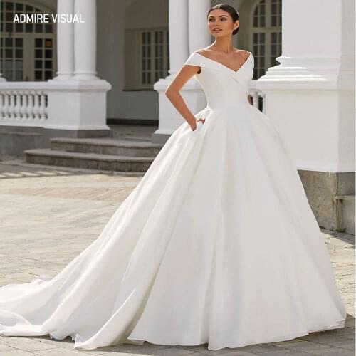 New Arrive Wedding Dress Ball Gown Satin V-Neck Neckline Chapel Train Long Marry Plus Size Bride Gown Vestidos De Novia