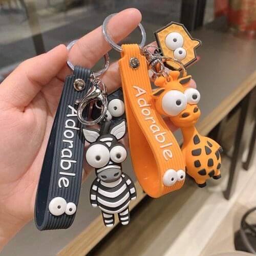 New Cartoon Keychain PVC Zebra Giraffe Funny Toy Keychain Car Keychain Children’s Birthday Gift Fashion Jewelry