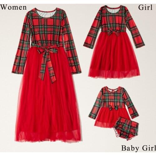 2021 Plaid Mother and Daughter Clothes Party New Year Mommy and Me Clothes New Year Christmas Dress for Mom and Daughter Dress