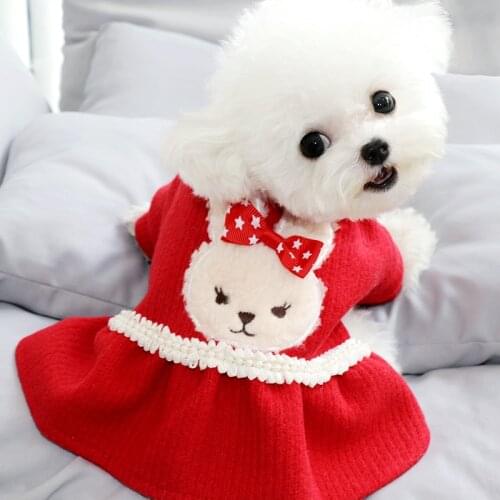 Cartoon Rabbit Dog Dress Autumn and Winter Outfit Pet Princess Skirt Teddy Clothes Puppy Soft Skirt Red Dog Clothes