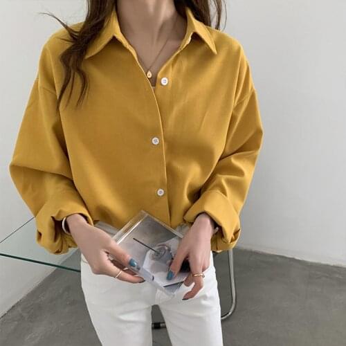 Casual Lapel Single-breasted Shirt Women 2021 Autumn Korean Loose Long Sleeve Female Blouse Solid Chic Ladies Shirt Tops 8 Color