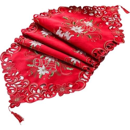 Holiday Christmas Table Runner, Cutwork Embroidered Floral Christmas Flower Dresser Scarf Table Topper for Home Dining