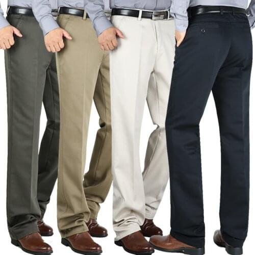 High Quality Cotton Middle-Aged Mens Straight Pants New Autumn Winter Thick Men Casual Pants High Waist Loose Trousers Stretch
