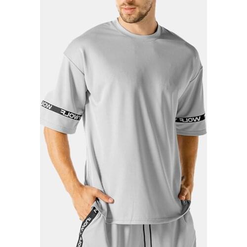 Autumn Breathable Loose Short Sleeve T-shirt Round Neck Mens Outdoor Sports Yoga Fitness Suit Quick Dry Compression Sports V071