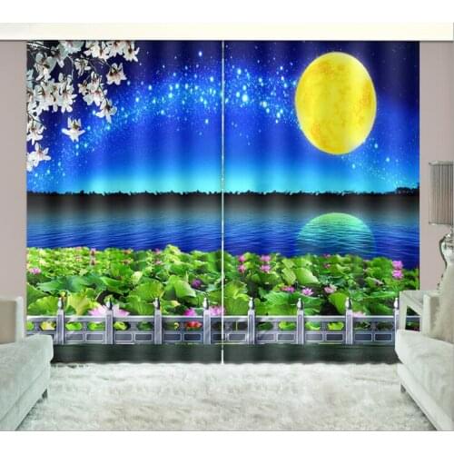 Blue Curtains for Living room Lotus pond Luxury Blackout 3D Window wedding bedroom Cortinas Drapes Rideaux Customized pillowcase