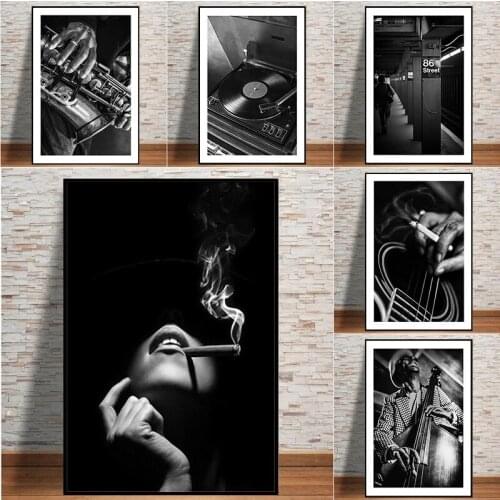 Modern Black and White Figure Canvas Painting Musical Instrument Picture Home Decoration Dining Room Study Wall Printing Poster