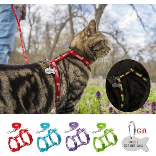 4 Colors Nylon Reflective Cat Puppy Harness Leash Lead Set Walking Adjustable Pet Traction Vest Belt For Cat Kitten Gift ID Tag
