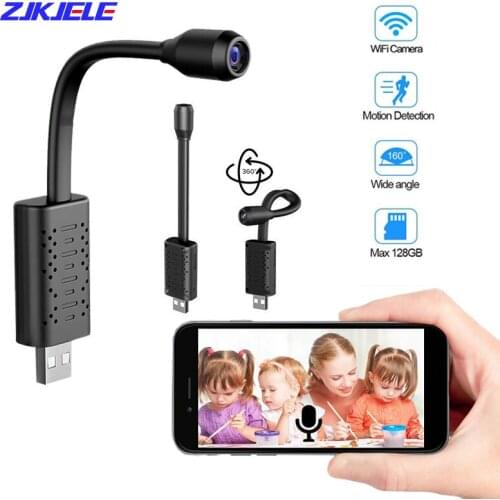 HD Smart Mini Wifi USB Camera Real-time Surveillance IP Camera AI Human Detection Loop Recording Mini Camera Support 64G 128G
