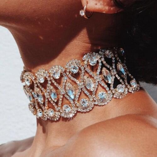 UKEN Vintage Jewelry Big Crystal Choker Rhinestones Chokers Necklaces For Women Statement Fashion Chocker Maxi Necklaces