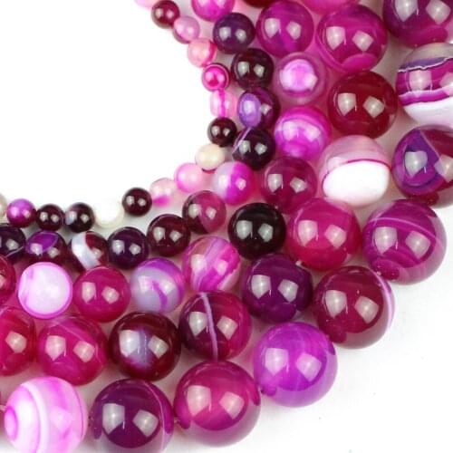 YHBZRET Rose red stripes carnelian Natural Stone Spacer Loose Beads For Jewelry making 4/6/8/10/12MM DIY Bracelet Accessories