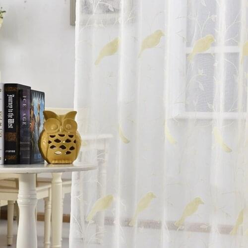 Custom Design White Tulle Sheer Bird Embroidered Window Curtains for Home Living Room Decoration in the Kitchen Cafe Curtain