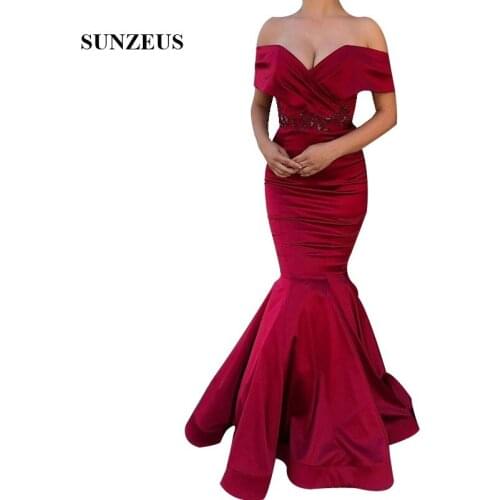 Mermaid Off Shoulder Long Red Evening Gowns 2019 Elegant Satin Formal Party Dress For Women