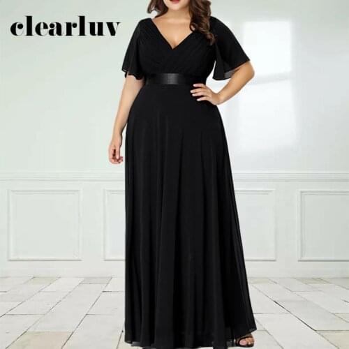 Solid Black Special Occasion Dress DR1537-1 Double V-Neck Short Sleeve Evening Dresses A-Line Robe De Soiree Elegant Party Gowns