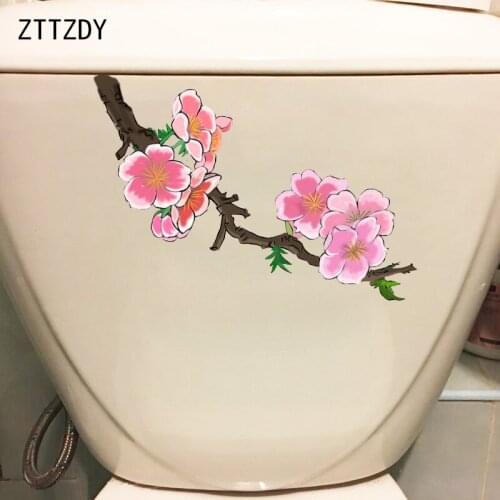 ZTTZDY 25*10CM Peach Blossom Branch In Spring Bathroom Decor Toilet Seat Stickers Wall Decal T2-0489