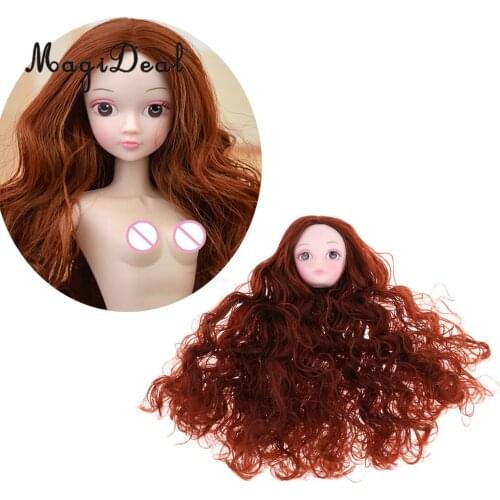 1/6 Female Action Figures BJD Head Sculpt Golden Brown Hair DIY Custom for DOD SD DD Dollfie