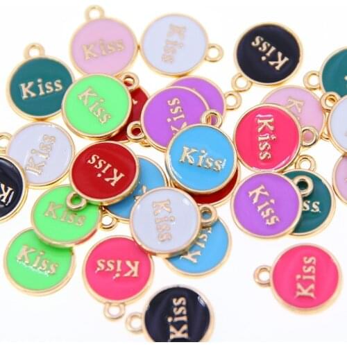 10pcs 12*15mm Romantic Enamel KISS Heart Charms for Necklaces Pendants Earrings DIY Colorful Mini Charms Jewelry Finding Making