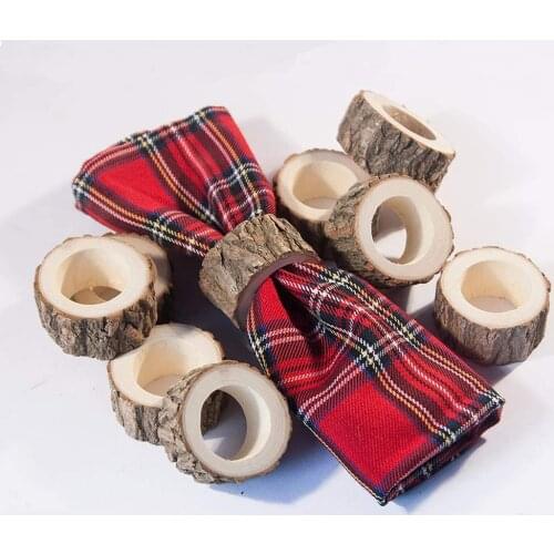 10PCS Christmas Napkin Holder Wooden Napkin Ring For Wedding Bar Restaurant Christmas Party Dinner Table Decoration