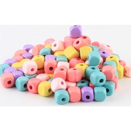 100pcs 10mm Wooden Spacer Square Beads for Baby Toys Bracelet Necklace DIY Crafts & Pacifier Clip
