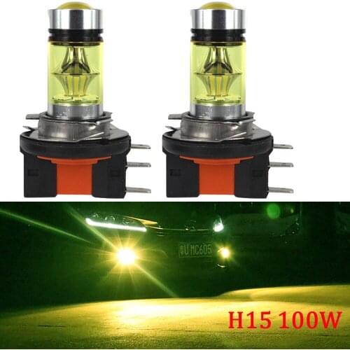 2PCS Extremely Super Bright H15 LED Bulb 100W High Power Yellow Headlight Fog Driving Bulbs for Car Truck Light DRL Lamps