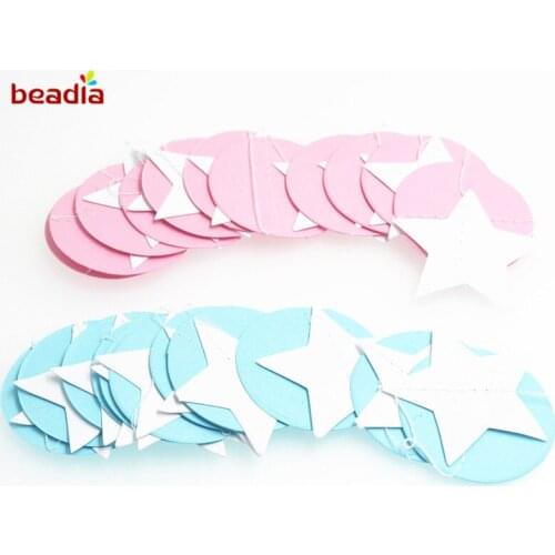 2Pcs Star Round Blue/Pink Color Balloon Paper Garlands Home Christmas Party Banner Decor Hanging Paper Garland Wedding Decor