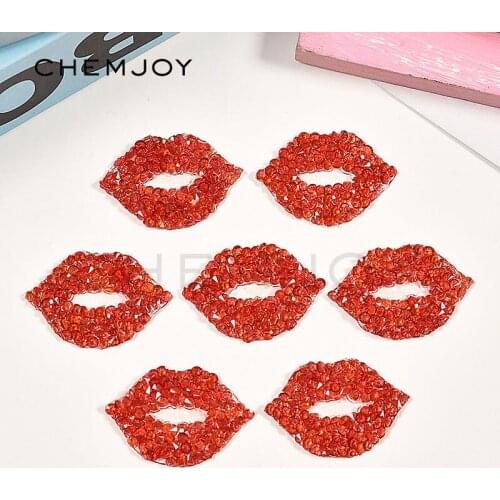 5pcs Red Sexy Lip Rhinestone Beads Iron Heart on Patches for Clothing Beading Appliques Shirt Shoes Hats Bags Apparel DIY Patch