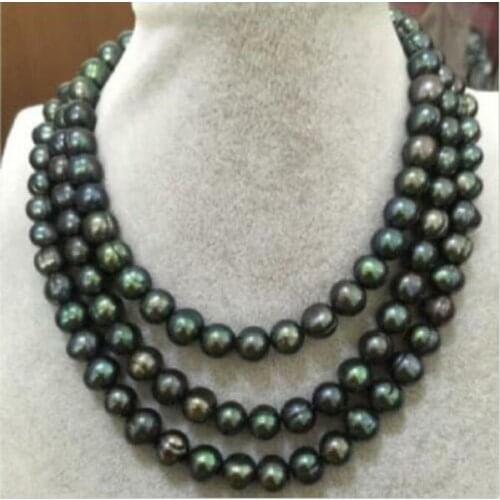 50 INCH HUGE AAA+ 11-13MM South Sea Black Green Pearl Necklace 14k GOLD CLASP