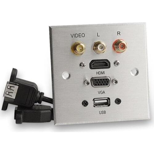 Aluminum panel wall multimedia socket HDMI VGA VIDEO L/R channels USB Ports Signal interface panel 86mm*86mm Socket Panel