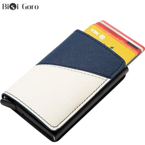 BISI GORO 2020 Mixed Color RFID Card Holder PU Leather Aluminum Wallet Travel Case Patchwork Slim Russian Passport Cover Purse
