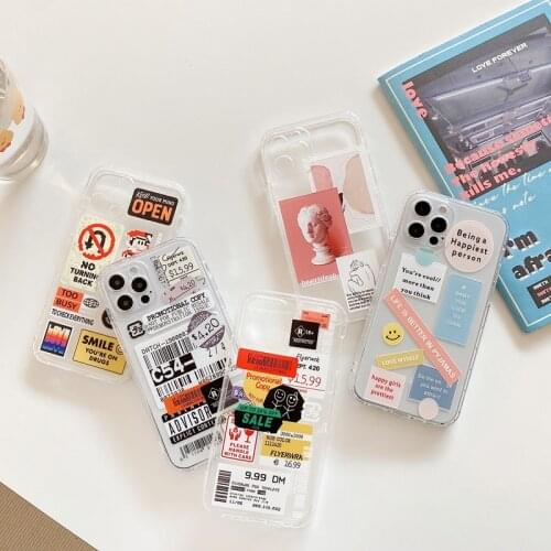 Fashion Retro Label Phone Cases For iPhone 12 11 Pro Max XSMax X XR 7 8 Plus Luxur Soft TPU Airbag Cover 12Pro 11Pro 12Mini Case