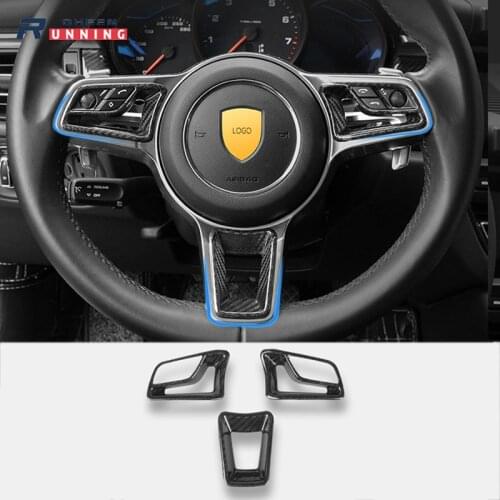 For Porsche Macan 718 Carbon Fiber Steering wheel decorative panel Stickers Fit Porsche Macan 718 Car Trim Accessories 2016-2020