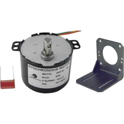 Electric Synchronous Micro AC Motor 50KTYZ 220V 5RPM With Fixed Motors Mounting Bracket Black