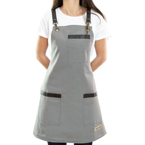 Unisex Men Women Apron Bib Chef Kitchen Apron Barista Apron Bartender Coffee Restaurant Cooking Apron with Pockets