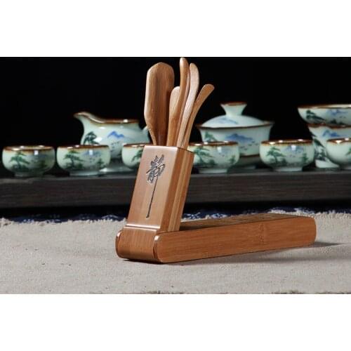 [GRANDNESS] Chinese Foldable Cha Dao Set * Bamboo Gongfu Tea Utensils 5 Pieces Tea Ceremony Set Tea GABA