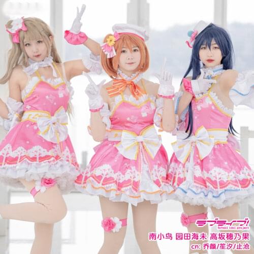 Game LoveLive! Rin Hoshizora Cosplay Costume Women Lolita Dress Pink Dancing Clothes Halloween Anime Outfits Suit Custom Made