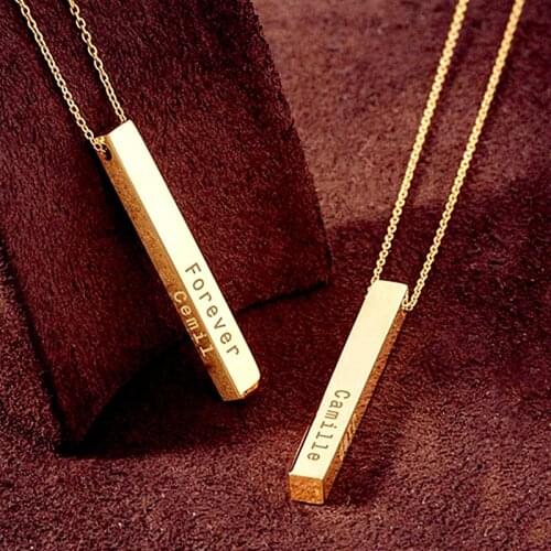 Custom 4-Sided 3D Vertical Bar Pendant Necklace,Personalized for Mother Engraved Family Tree Coordinate Necklace,Birthday Gifts