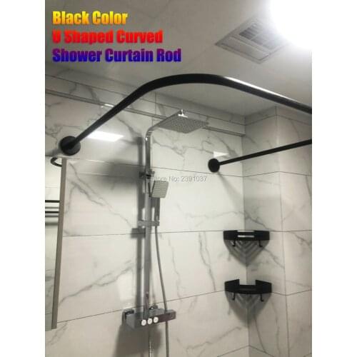 Black U Shaped Curved Shower Curtain Rod Stainless Shower Curtain Poles Punch-Free Suction Cups Bathroom Curtain Rail Track
