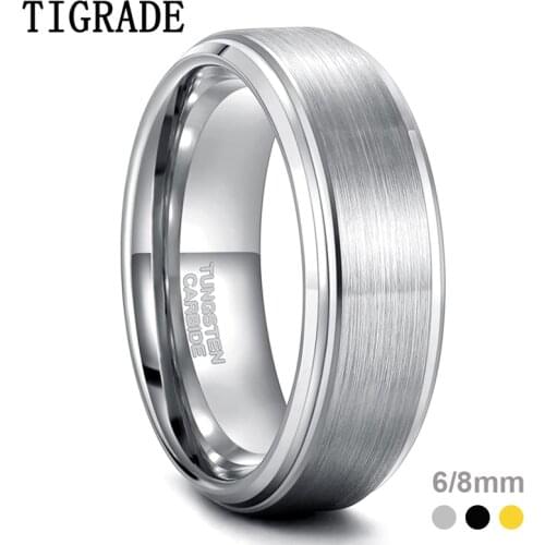 Tigrade 6/8mm Silver Color Tungsten Carbide Ring Men Black Brushed Wedding Band Male Engagement Rings For Women Fashion bague