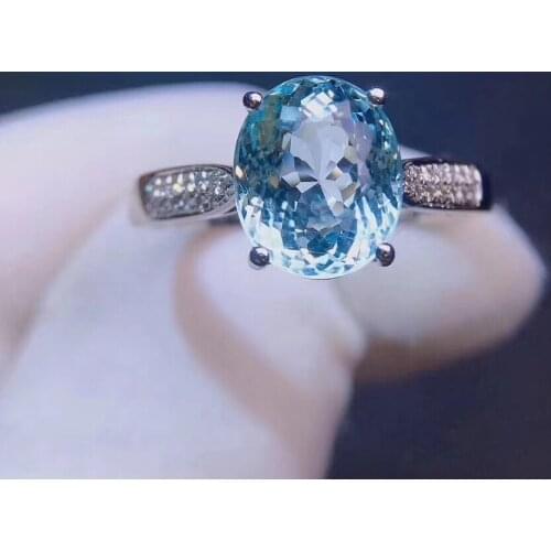 Aquamarine Ring Fine Jewelry Pure 18 K Gold Natural Aquamarine Gemstones 2.8ct Diamonds Female Anniversary Gift Fine Rings