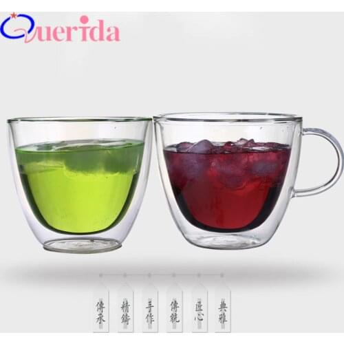 380ml Round Double Wall Handmade Glass Cups Thermo Espresso Morning Mugs with Handle Coffee Milk Juice Novelty Cup