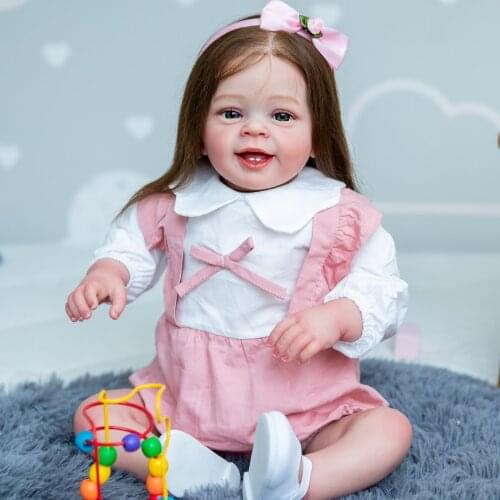 NPK 60CM Reborn Toddler Popular Girl High Quality Doll YANNIK Huge Size Baby Doll Soft Cuddle Body with rooted brown hair