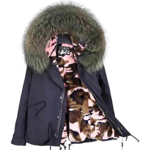 2021 new lined with faux fur, army green, artificial leather, winter jacket with collar made of natural winter seeds