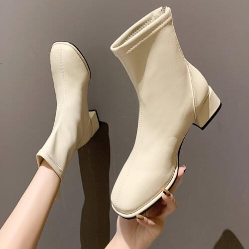 Fashion Short Boots Womens Boots Autumn 2020 New Wild Square Toe Thick Heel Middle Heel British Chelsea Boots